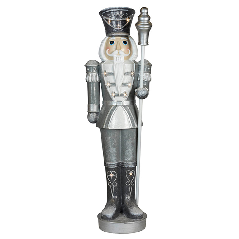 Large Silver and White Nutcracker with Heart on Boots with LED Lights Large Silver and White Nutcracker with Heart on Boots with LED Lights