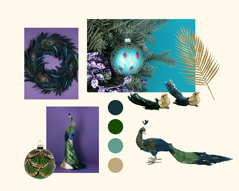 peacock Christmas theme moodboard